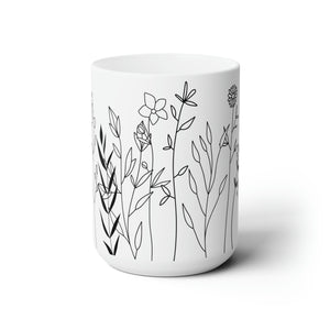 Simple Floral Ceramic Coffee Mug 15oz