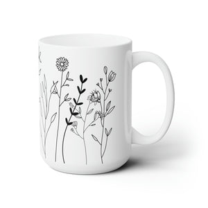 Simple Floral Ceramic Coffee Mug 15oz