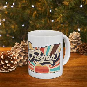 Oregon Ceramic Mug 11oz, Retro Oregon, Sunshine, state outline