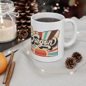 Oregon Ceramic Mug 11oz, Retro Oregon, Sunshine, state outline