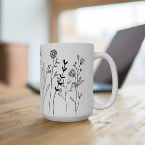 Simple Floral Ceramic Coffee Mug 15oz