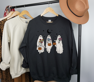 Floral Ghost Crewneck Sweatshirt, Happy Halloween, Trick or Treat