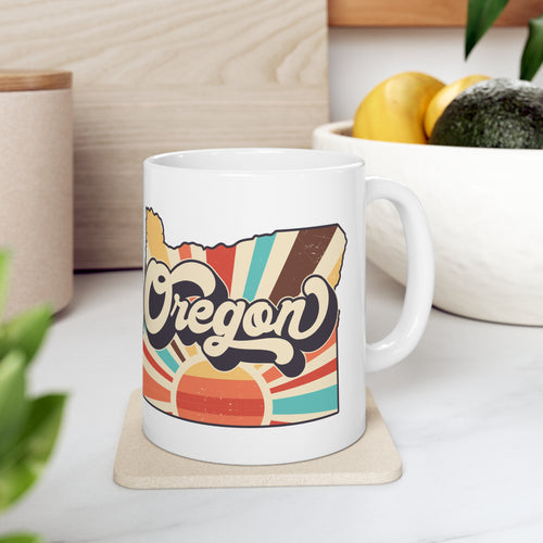 Oregon Ceramic Mug 11oz, Retro Oregon, Sunshine, state outline