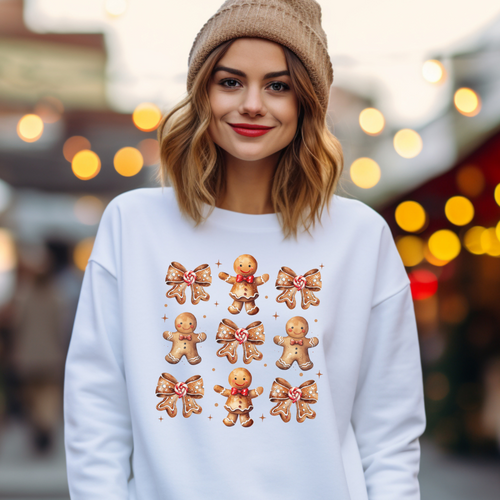 Gingerbread and Bows Crewneck Sweatshirt – Festive Holiday Gildan 18000